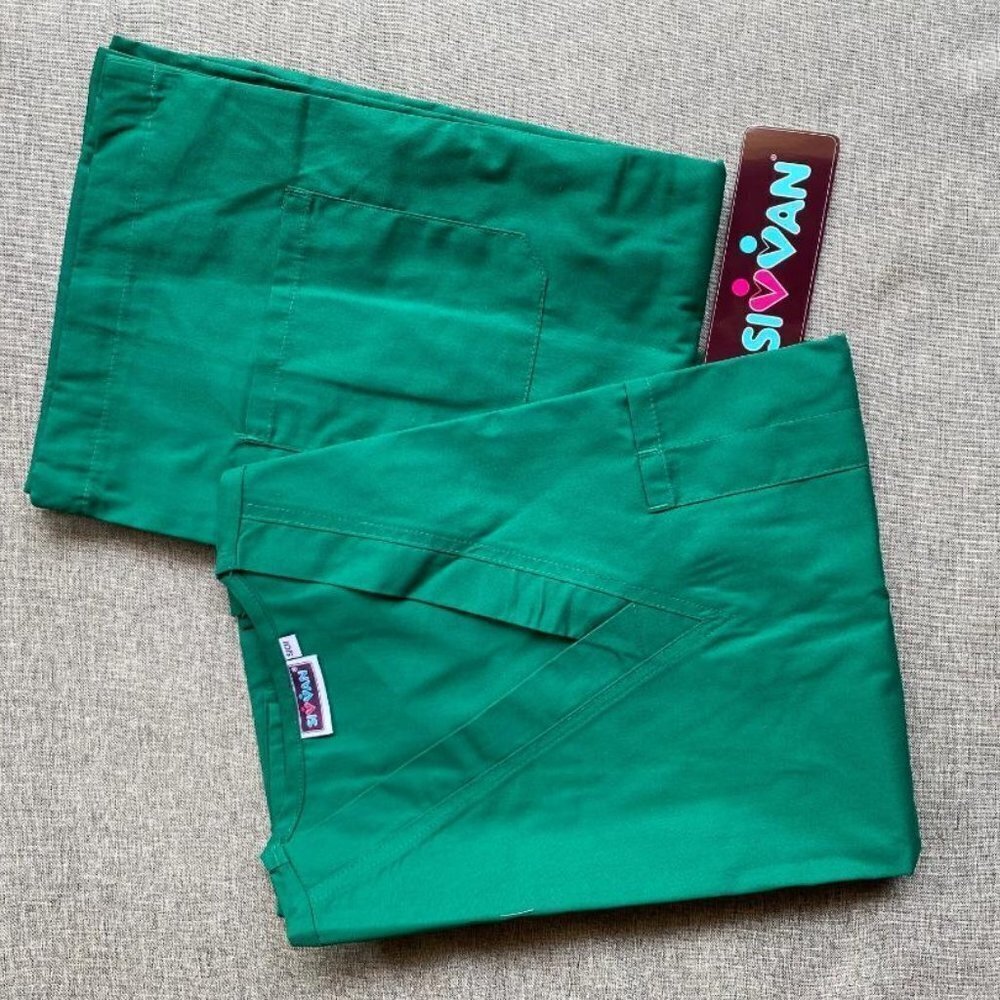 SIVVAN Unisex Scrub Set - Classic V-Neck Top & Drawstring Pants; Size Small